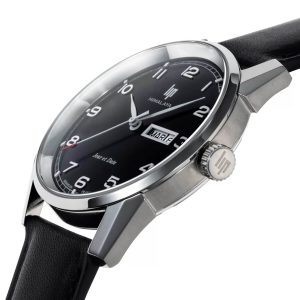 ヒマラヤ クラシック 40mm デイデイト シルバー ブラックダイヤル ブラックレザー