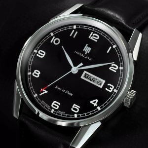 ヒマラヤ クラシック 40mm デイデイト シルバー ブラックダイヤル ブラックレザー