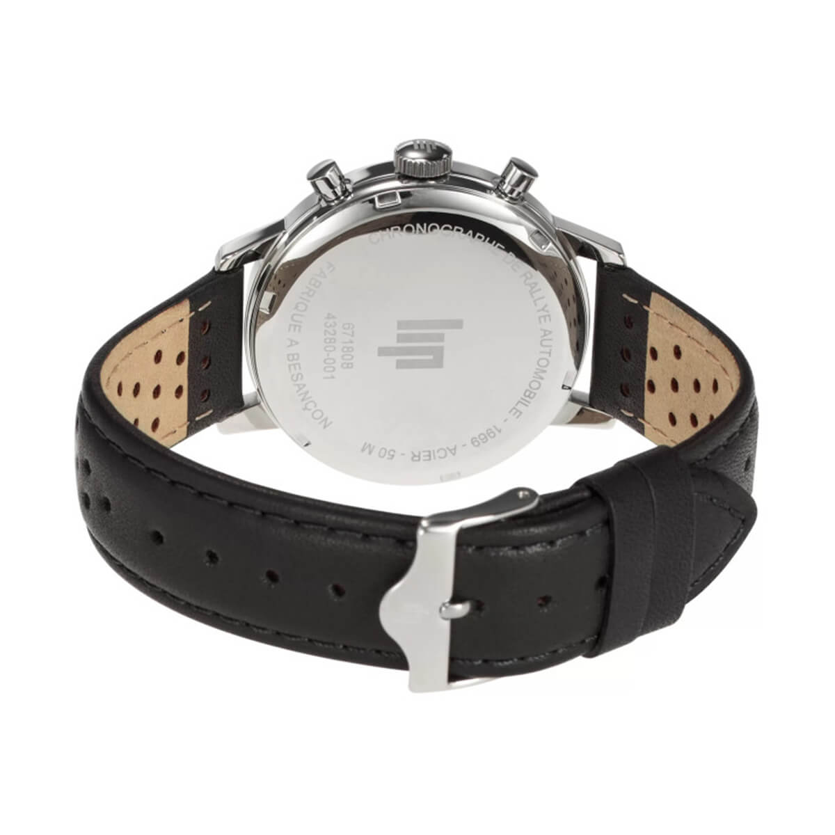 ラリー メカクォーツ クロノグラフ 39mm シルバー ブラックダイヤル ブラックレザーストラップ