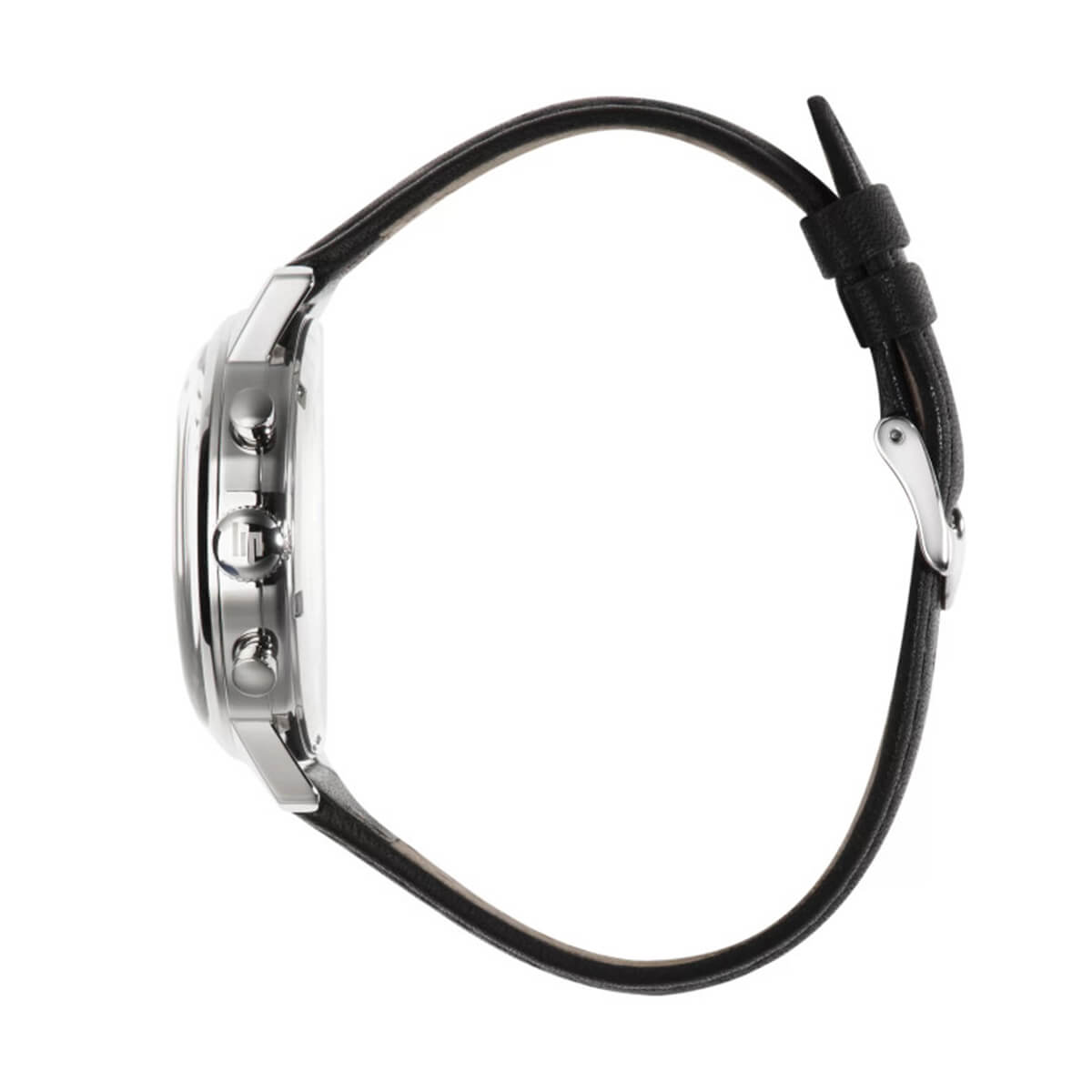 ラリー メカクォーツ クロノグラフ 39mm シルバー ブラックダイヤル ブラックレザーストラップ